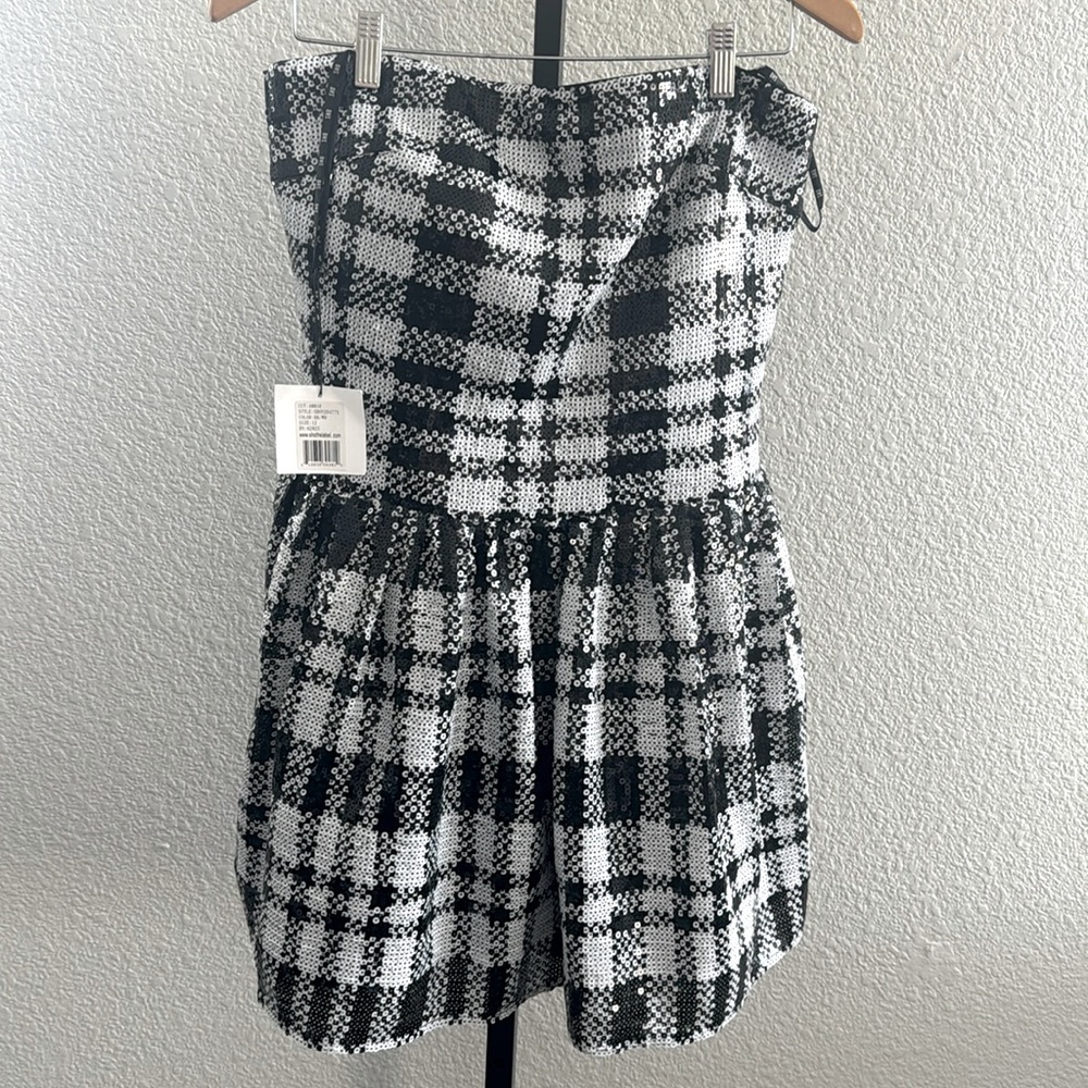 SHO Black & White Checkered Strapless Dress